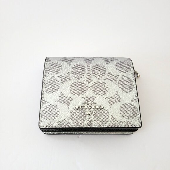 Coach CCL96 Snap Wallet Metallic Signature Small Clutch Gray Silver - Picture 6 of 8